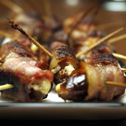 bacon wrapped dates stuffed with blue cheese