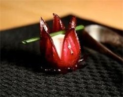 hibiscus flower with goat cheese appetizer